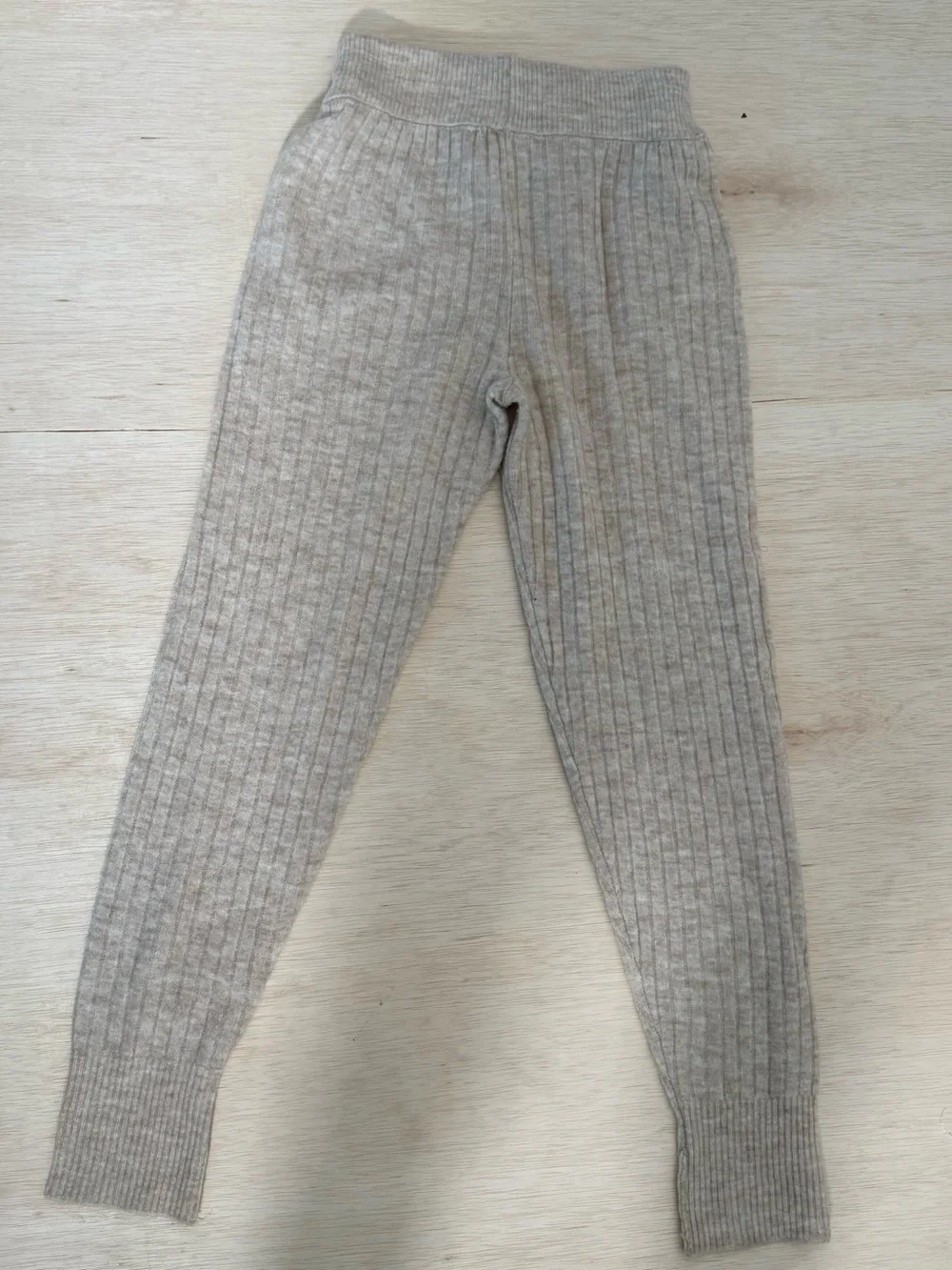 Free People Ribbed Knit Joggers - Light Heather Cream